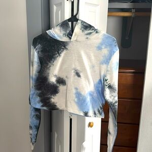 Blue and black tie-dye cropped hoodie